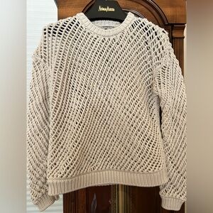 Brunello Cucinelli Cream Open-Stitch Chunky Knit Top
